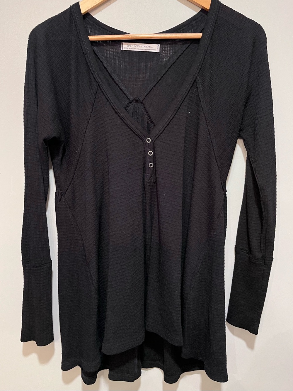Free People Black V-Neck Long Sleeve